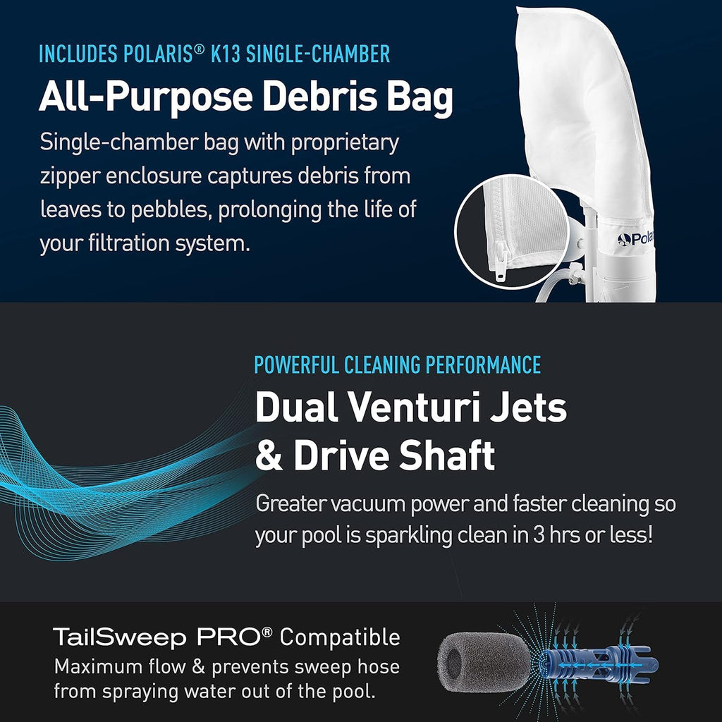 Polaris Vac-Sweep 280 Pressure-Side In-ground Pool Cleaner  Double Venturi Jet Powered  31ft of Hose with an All Purpose Debris Bag