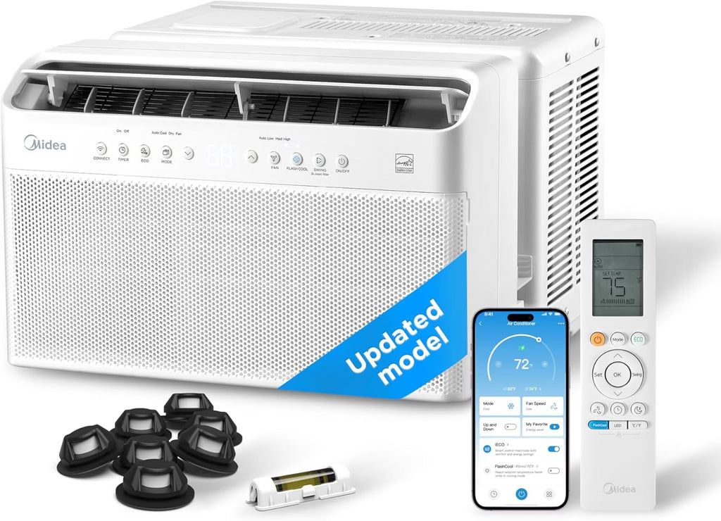 Midea 10,000 BTU U Shaped Smart Inverter Window Air Conditioner - Cools 450 Sq Ft, Ultra Quiet with Open Window Flexibility - Alexa/Google Assistant Compatible - 35% Energy Savings, Remote (Updated)