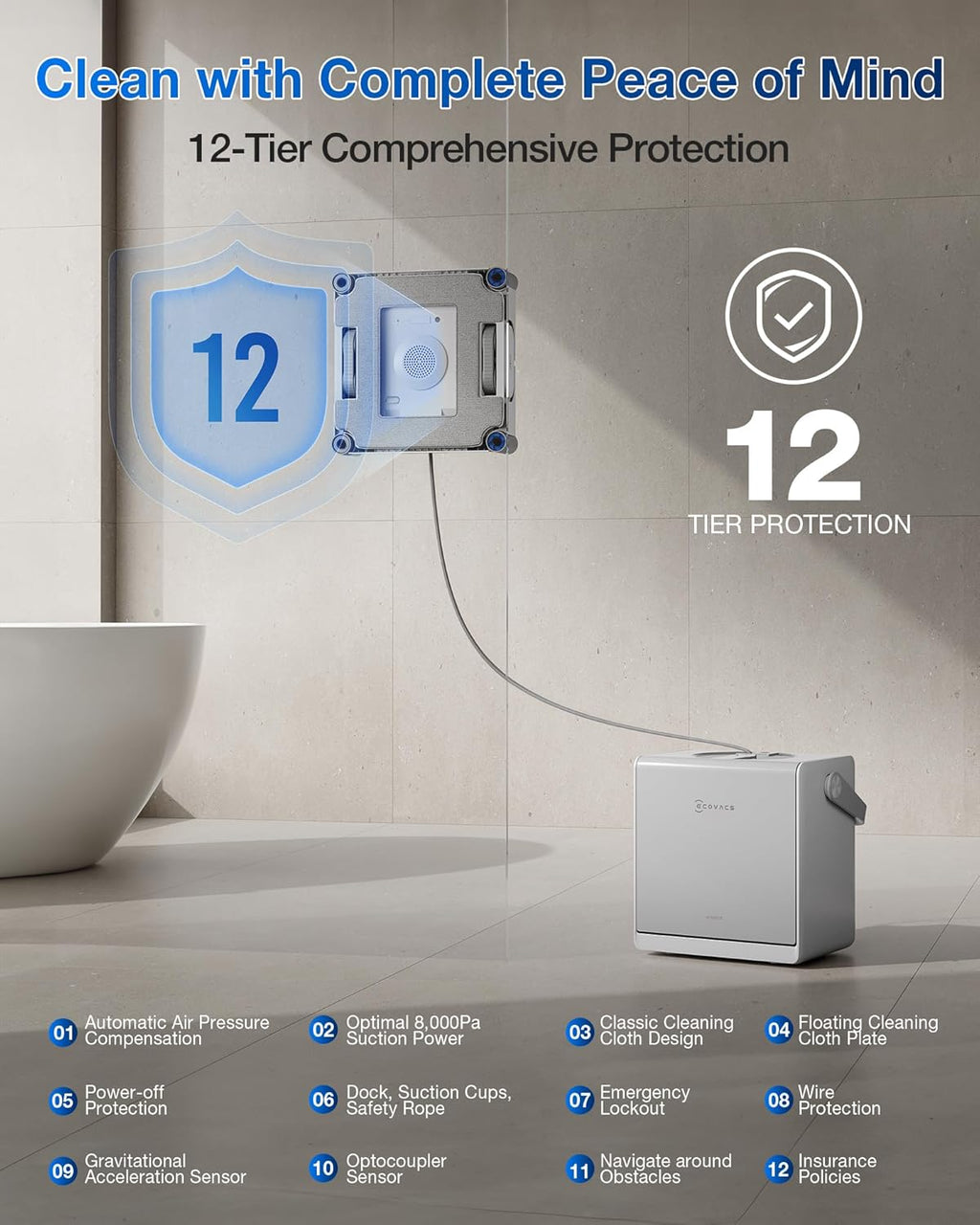 ECOVACS WINBOT W2S Omni Window Cleaning Robot, with 6-in-1 Multifunction Station, TruEdge Edge-to-Edge Precision, Triple Wide-Angle Spray Nozzles, 12-Level Safety System, Dual Power Modes