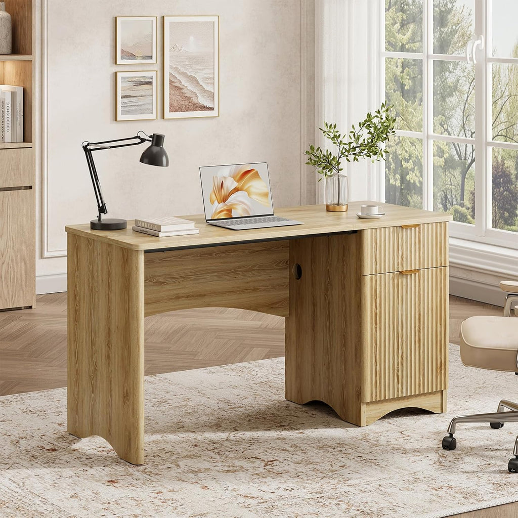 Bestier 47 inch Computer Desk with Drawer, Office Desk with File Cabinet, Modern Executive Desk Adjustable Shelves for Home Office Bedroom Study, Natual Oak