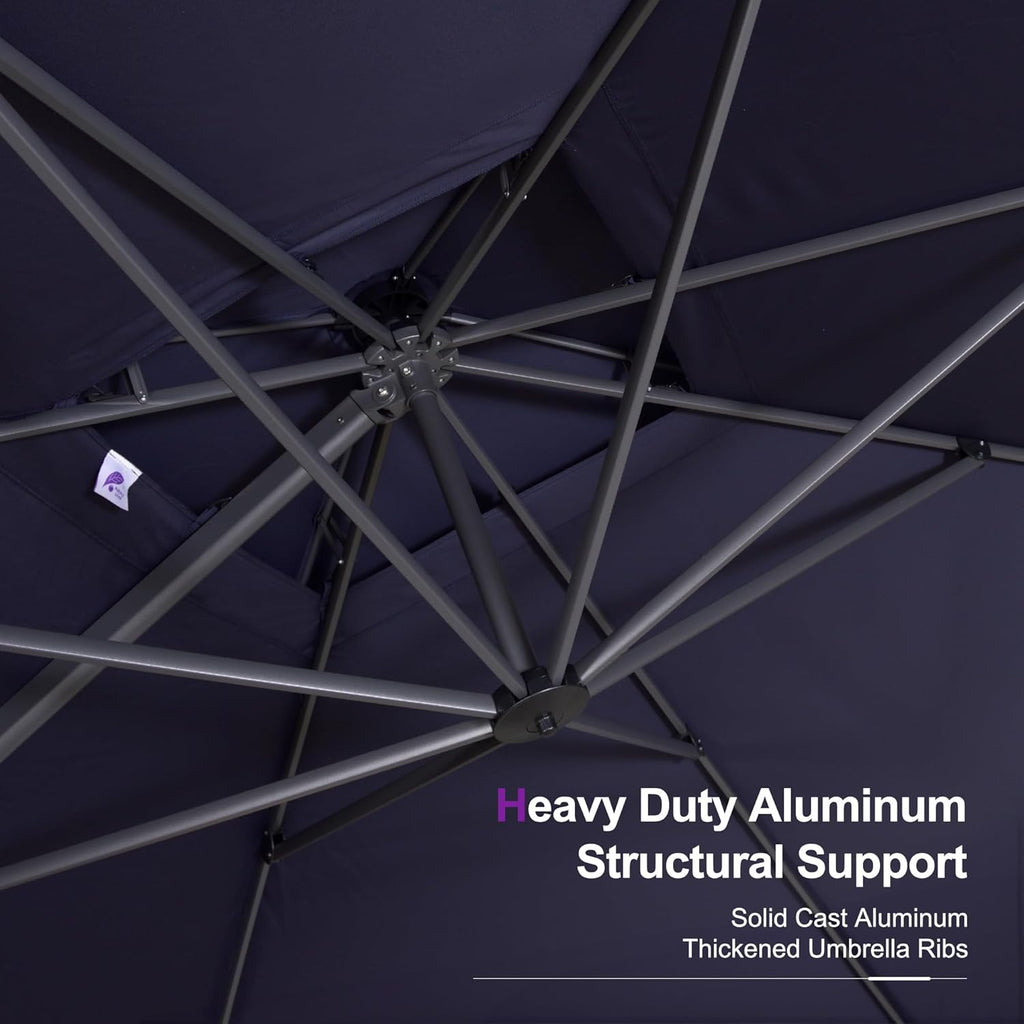 PURPLE LEAF 10FT Cantilever Outdoor Umbrellas Large Patio Umbrella Hanging Double Top Square Offset Umbrella with 360°Rotation Tilting Umbrella Outdoor Patio, Navy Blue