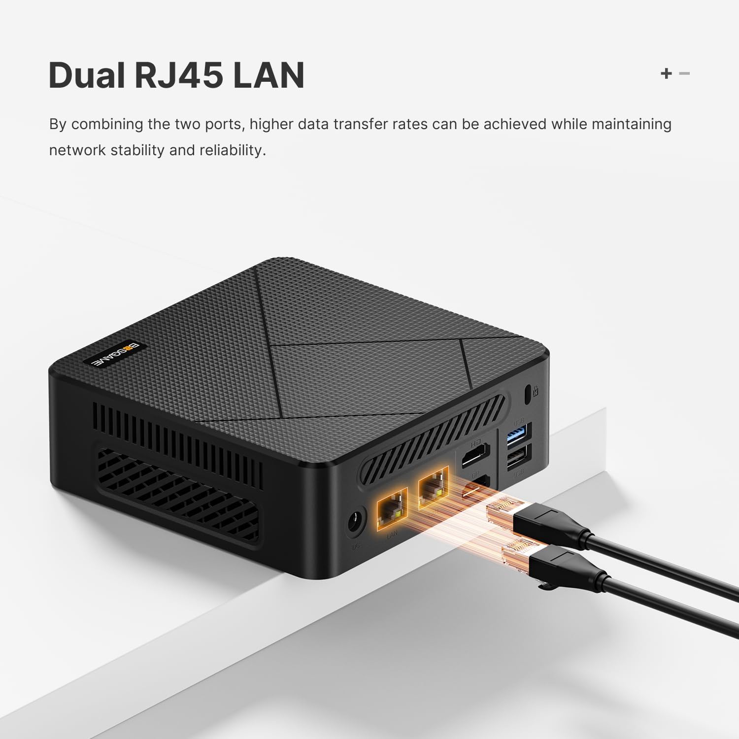 BOSGAME E4 Mini PC  Dual Gigabit LAN Ryzen 5 3550H Win 11 Pro Small Desktop Computer  16GB DDR4 RAM  1TB NVMe SSD  Triple Display  4X USB  Wi-Fi 5/BT 5.0 - Ideal for Business  Office & Home