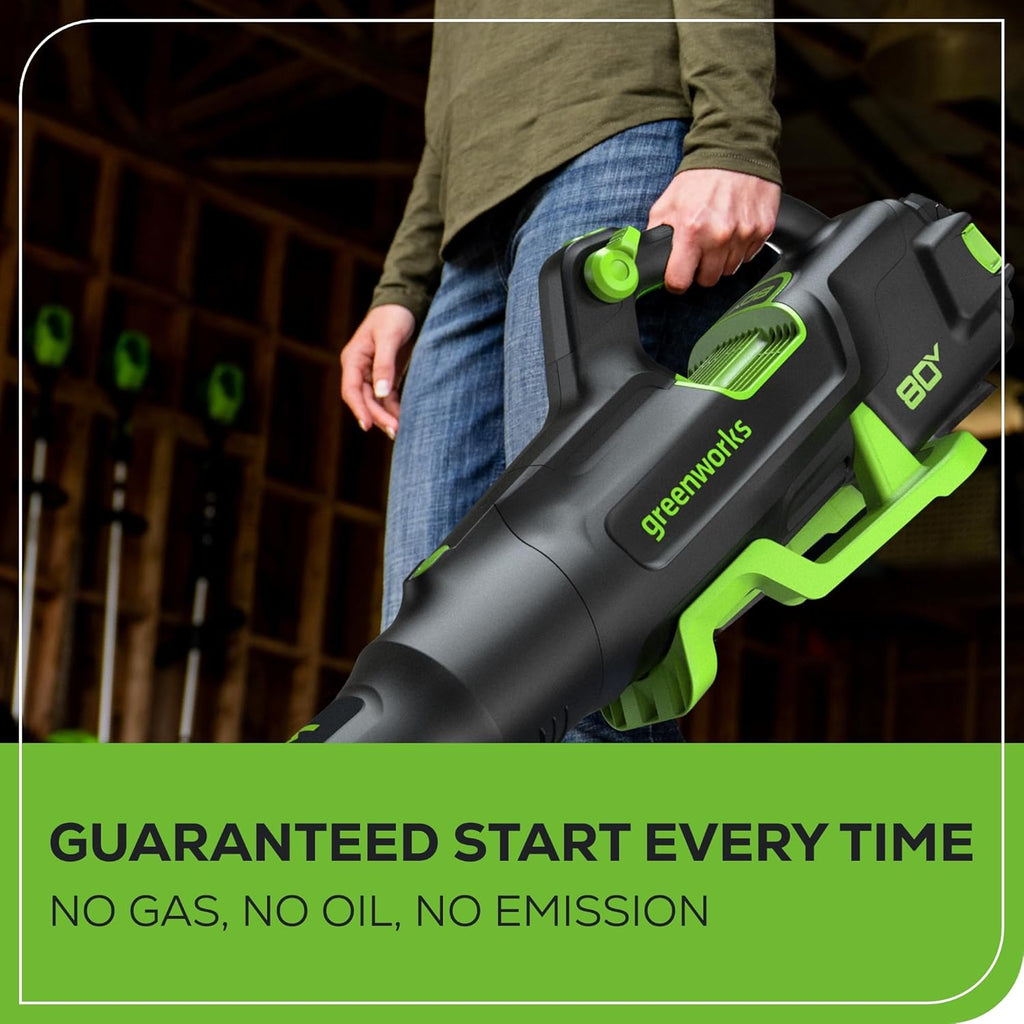 Greenworks 80V (700 CFM / 170 MPH) Brushless Cordless Leaf Blower  Commercial-Grade Power  40-Min Rapid Charger for Wet Leaves  Heavy Debris  Gravel and Driveway Snow  Includes 2.5Ah Battery & Charger