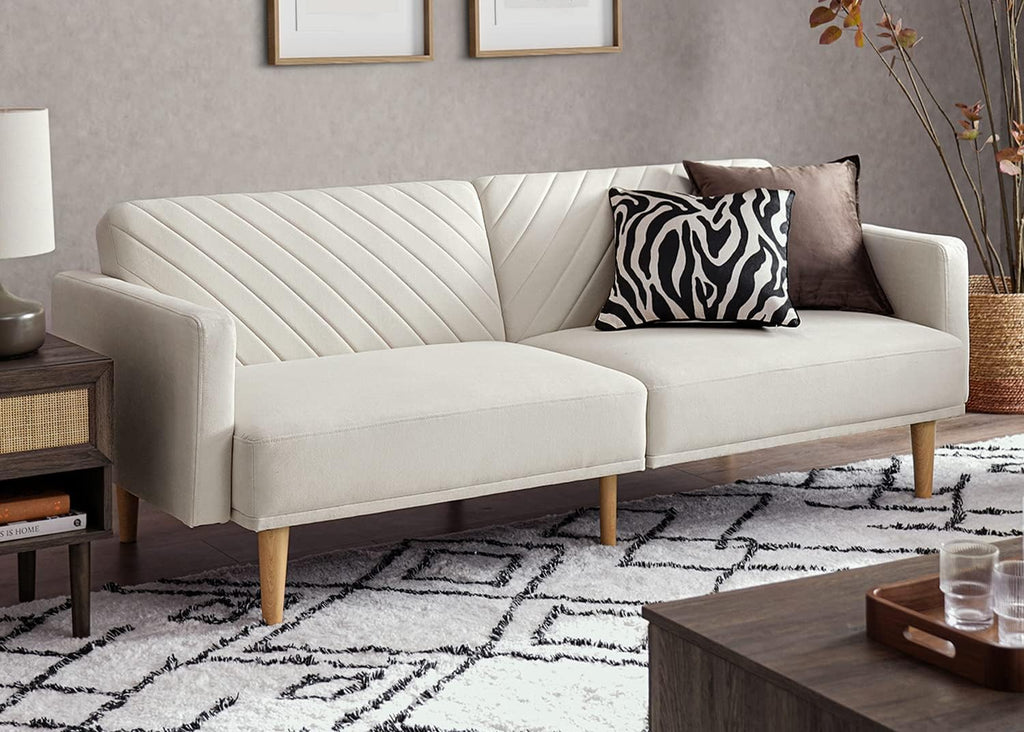 mopio 76.4" Futon Sofa Bed, Couch, Loveseat, Sleeper Sofa, Mid Century Modern Futon Couch, Sofa Cama, Couches for Living Room (Snow Velvet)