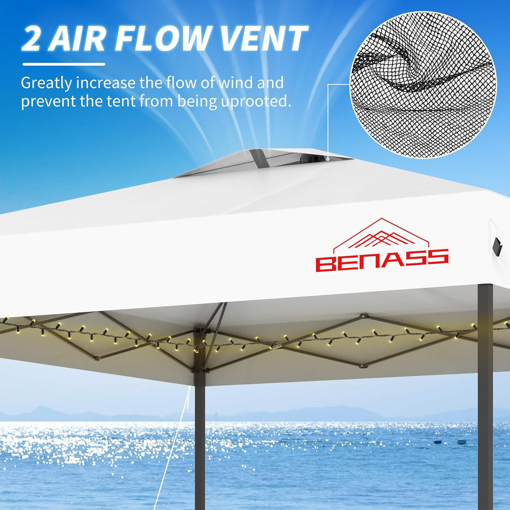 10x10 Pop Up Canopy with Sidewalls  Easy Up Canopy Tent  Heavy Duty Tents for Parties  One Person Set Up Event Tent  White