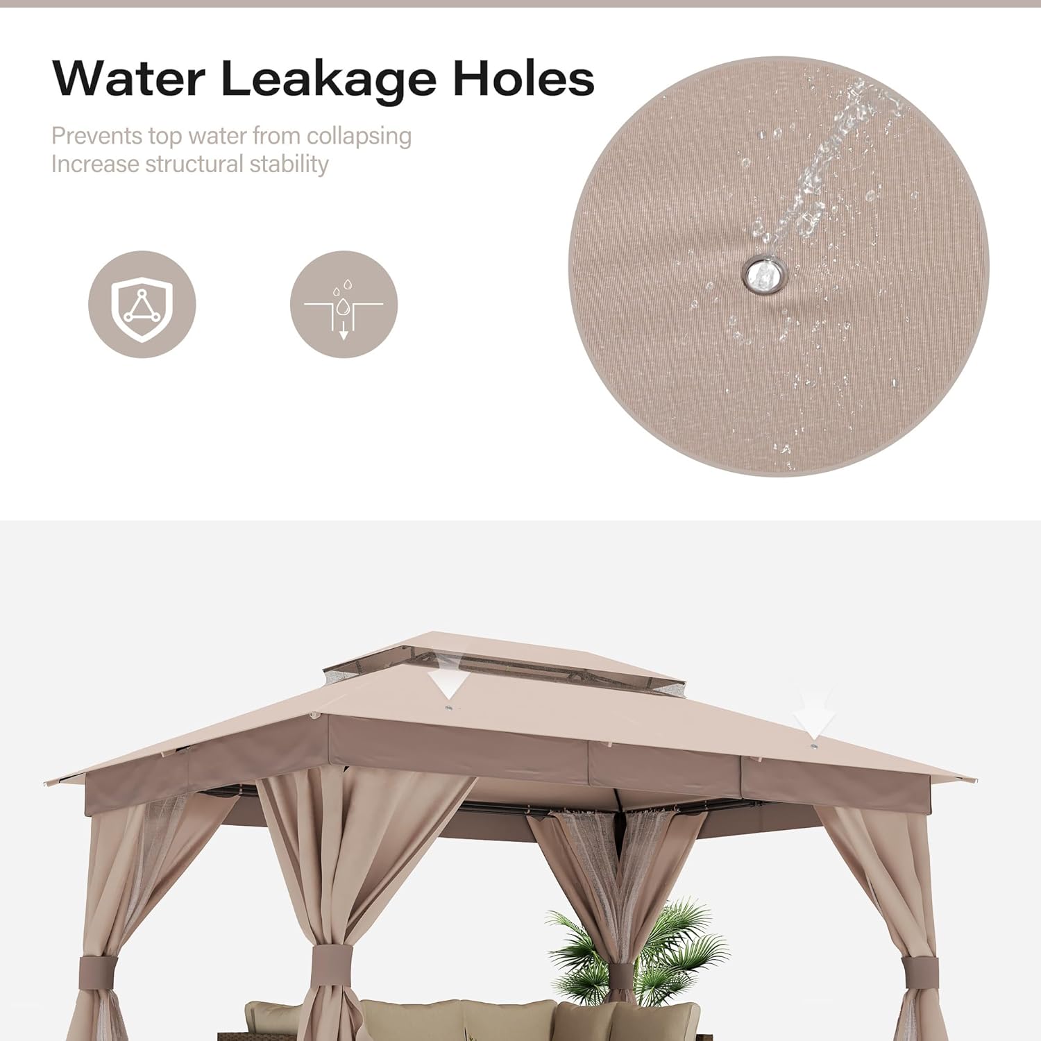 LAUSAINT HOME Semi-Permanent Outdoor Patio Gazebo 10'x13'  Heavy Duty Party Tent Shelter with Double Roofs  Mosquito Nettings and Privacy Screens for Backyard  Garden  Lawn  Khaki