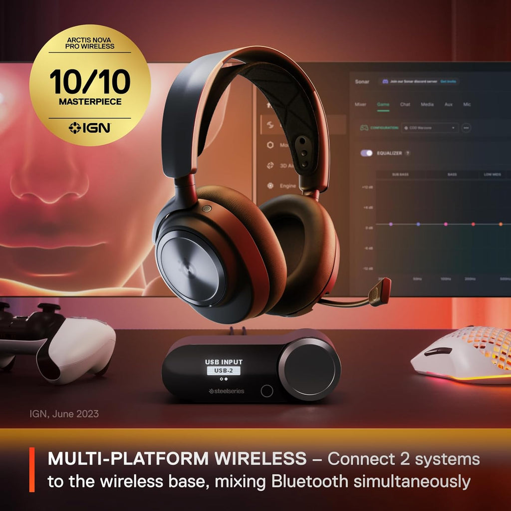 SteelSeries Arctis Nova Pro Wireless Multi-System Gaming Headset - Premium Hi-Fi Drivers - Active Noise Cancellation - Infinity Power System - ClearCast Gen 2 Mic (Renewed)
