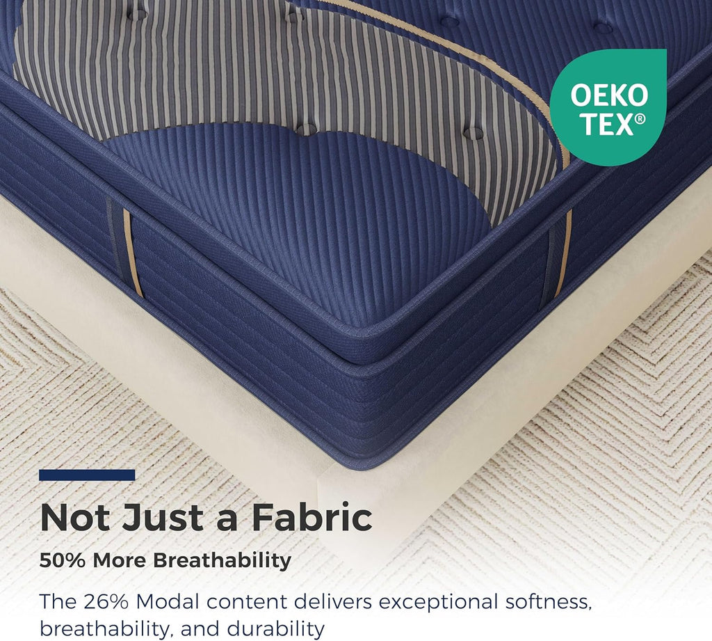 FATHOM Firm Queen Mattress, 14 Inch Hybrid Mattress with Breathable Modal Cover, Cooling Gel Memory Foam & Pocket Spring, Back Support & Fiberglass-Free, CertiPUR-US Certified, Foam Made in USA