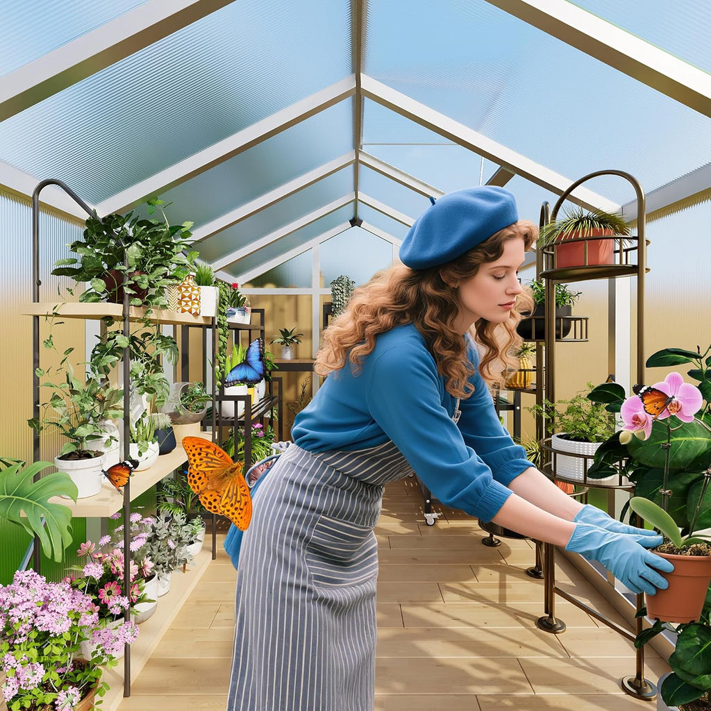 6 x 10 ft Greenhouse  Greenhouses for Outside  Polycarbonate Greenhouse with Aluminum Frame  Lockable Door and Ajustable Roof Vent for Backyard  Green Houses for Outside Garden Backyard  Patio