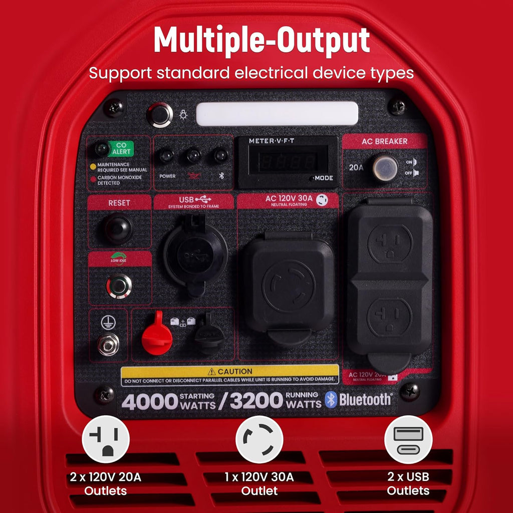 maXpeedingrods 4000 Watt Inverter Generator Portable  Bluetooth® App Remote Data Monitor  RV Ready  Gas Powered Generator with CO Alarm for Outdoor Camping  Home Backup