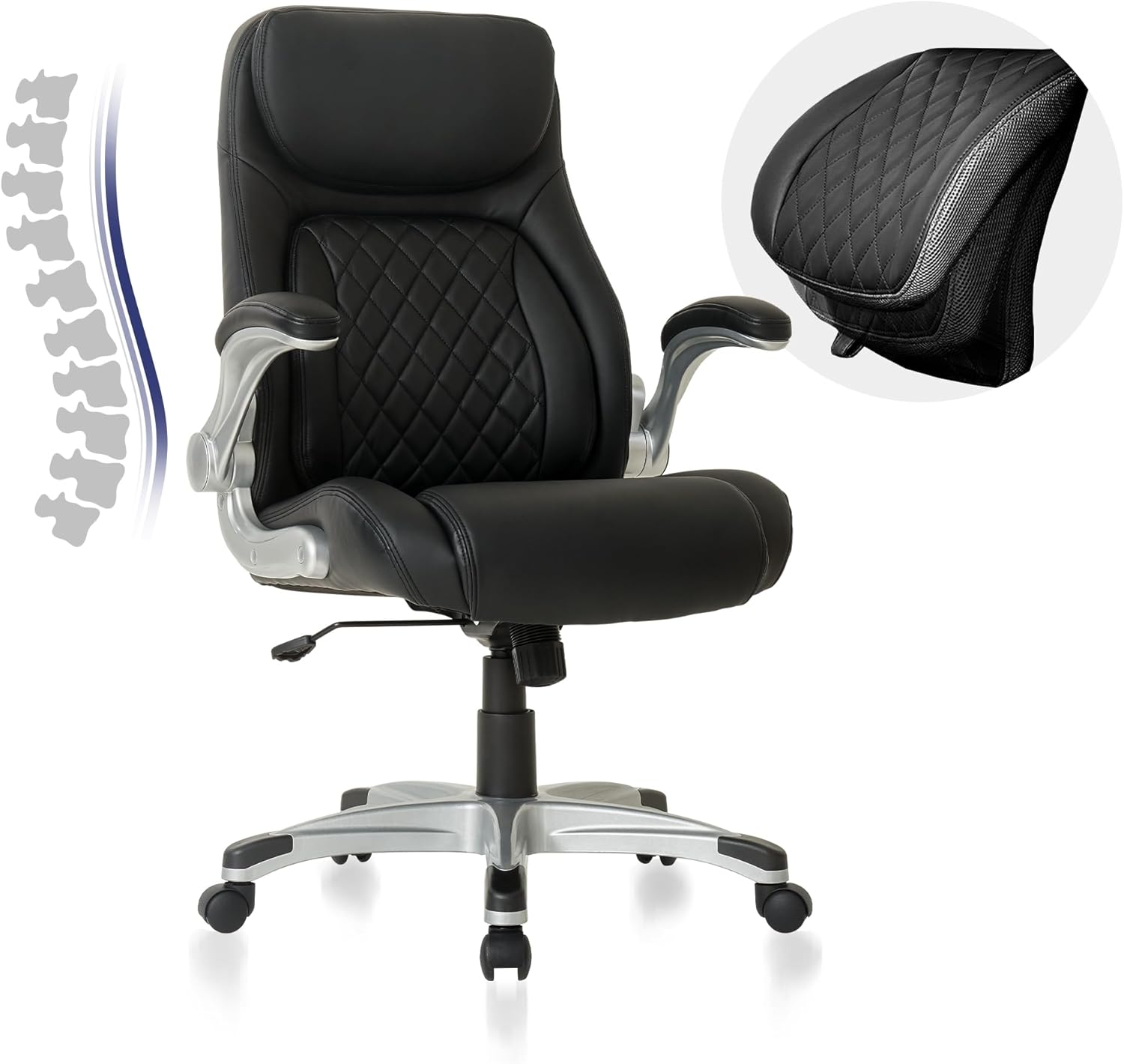 Nouhaus Ergonomic Office Chair Premium Microfiber Leather Adjustable Lumbar Support & Armrests, High Back Comfy Desk Gaming Chairs Executive Computer Swivel Chair Tilt Function(Posture,Black)