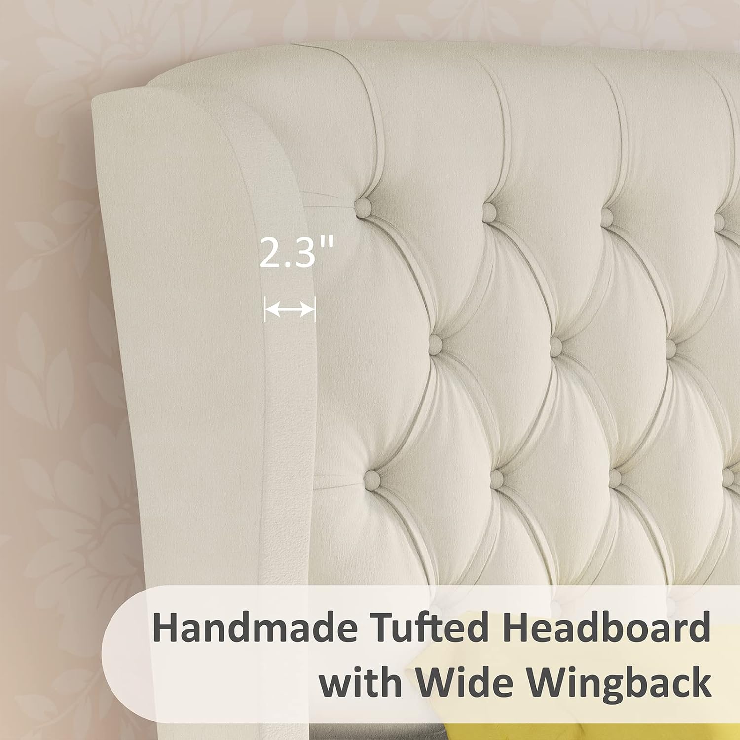 King Size Platform Bed Frame, Chenille Upholstered Sleigh Bed with Curved Headboard & Footboard, Deep Button Tufted, Wood Slats Support, No Box Spring Needed, Cream