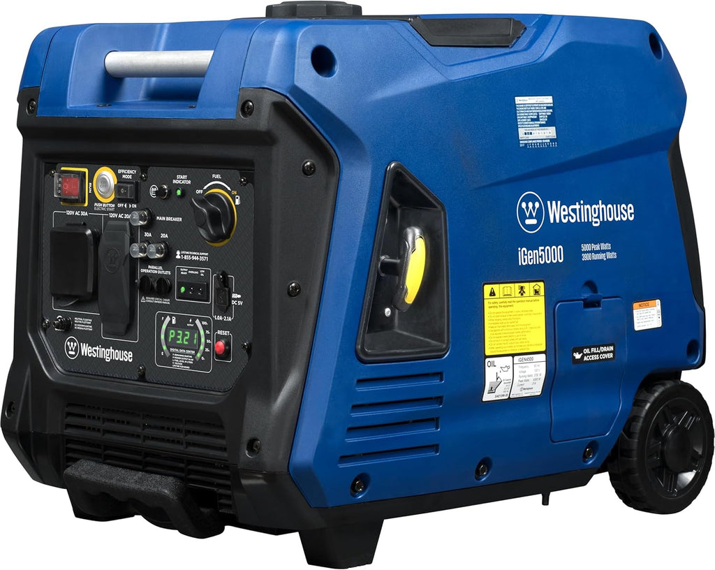 Westinghouse 5000 Peak Watt Super Quiet Portable Inverter Generator  Remote Electric Start with Auto Choke  Wheel & Handle Kit  RV Ready  Gas Powered  Parallel Capable