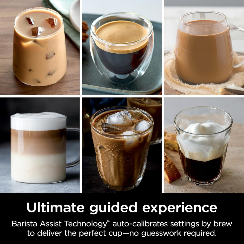 Ninja Luxe Café Pro Series, Espresso Machine, Drip Coffee, Cold Brew, Hot Water, Integrated Tamper, Built-in Grinder, Hands-Free Frother for Cappuccinos, Lattes, Americanos, Dairy or Non-Dairy, ES701 (Renewed)