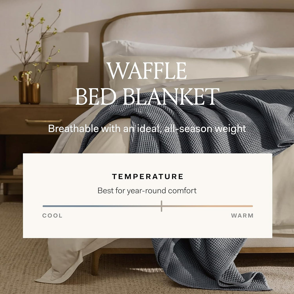 BOLL & BRANCH Waffle Bed Blanket - King/Cal King, Natural - Luxury 100% Organic Cotton - Soft, Lightweight and Breathable - Textured Waffle Weave