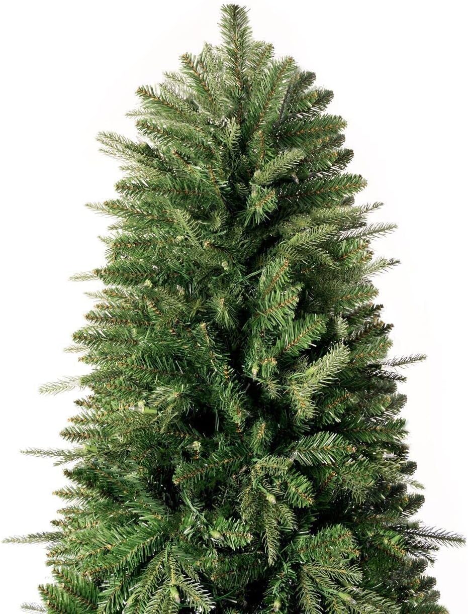Naomi Home Traditional 7.5ft Prelit Artificial Christmas Tree with 1746 Branch Tips, 550 Warm Lights and Metal Stand, 52" Wide Realistic Fir Christmas Tree with Lights