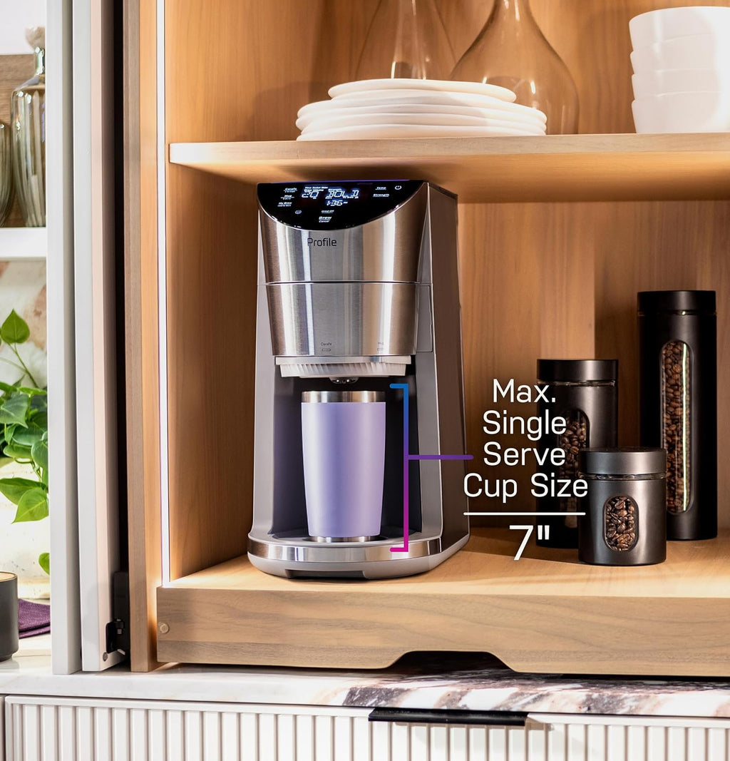 GE Profile Smart Grind & Brew Coffee Maker w/Podless Single Serve, 90oz Water Reservoir, 10 Cup Thermal Carafe, Voice Control, Adjustable Burr Grinder, SCA Certified, Barista-Quality, Stainless Steel