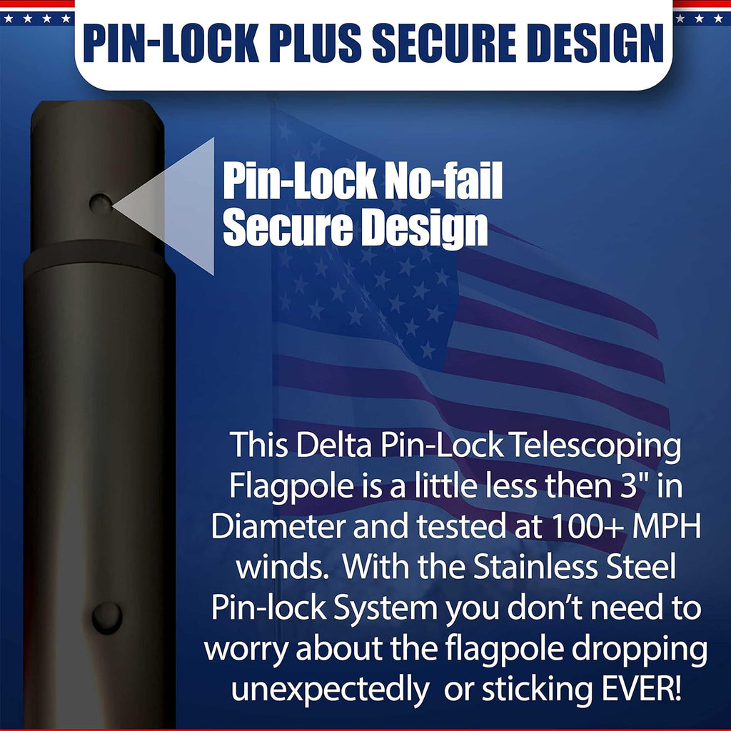 Service First 25FT Flagpole Kit Freedom Edition Black Telescoping For Outside House In Ground - Anti Tangle Swivel Ring Design - 100MPH Wind Tested with single flag