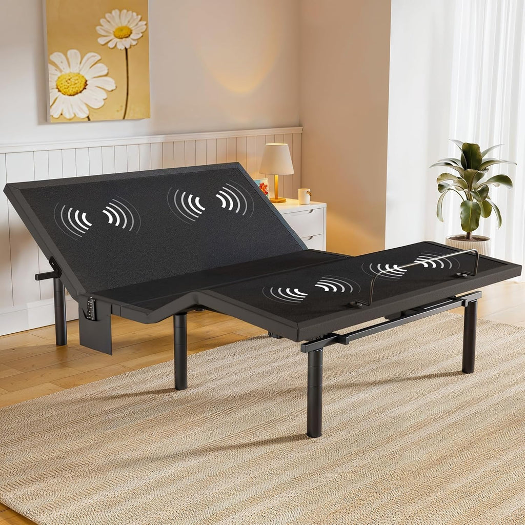 Amada Queen Adjustable Bed Frame with Massage, Head & Foot Incline, Wireless Remote, 4 Built-in USB Ports, LED Night Light, 4 Height-Adjustable Legs, Electric Bed Base, 01B-Q1