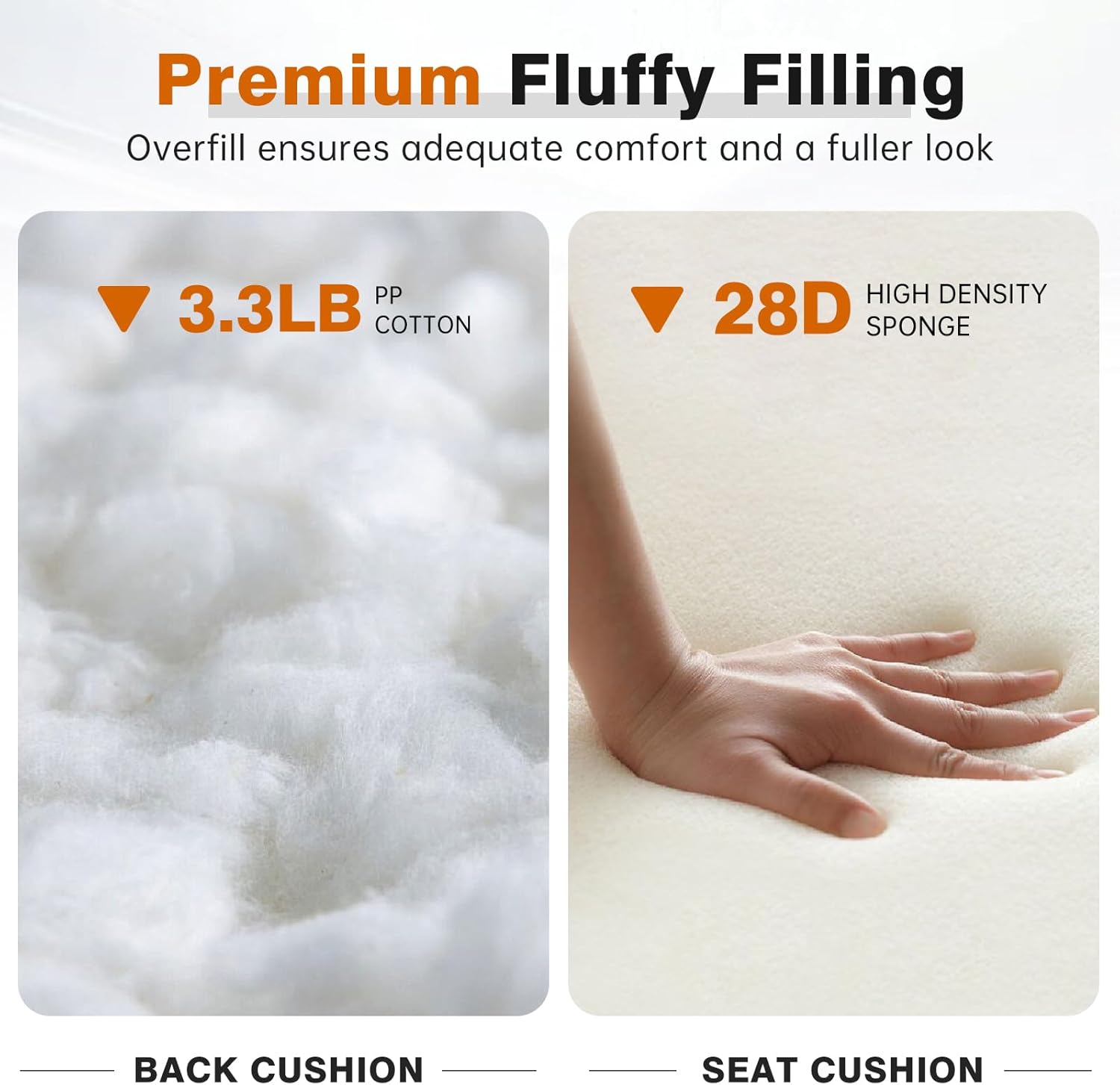 Belord Luxury 6" Thick Outdoor Cushion 5 Set - 24 x24 Inch 28D Sponge Filling Fade-Resistant Chair Cushion  Spill Proof Removable Patio Furniture Replacement Cushion for Sofa Bench Swing - Orange