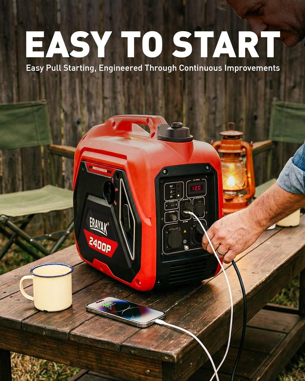 ERAYAK 2400W Portable Inverter Generator for Home Use  Super Quiet Small Generator for Camping Outdoor Emergency Power Backup  Gas Powered Engine  EPA  ECO Mode