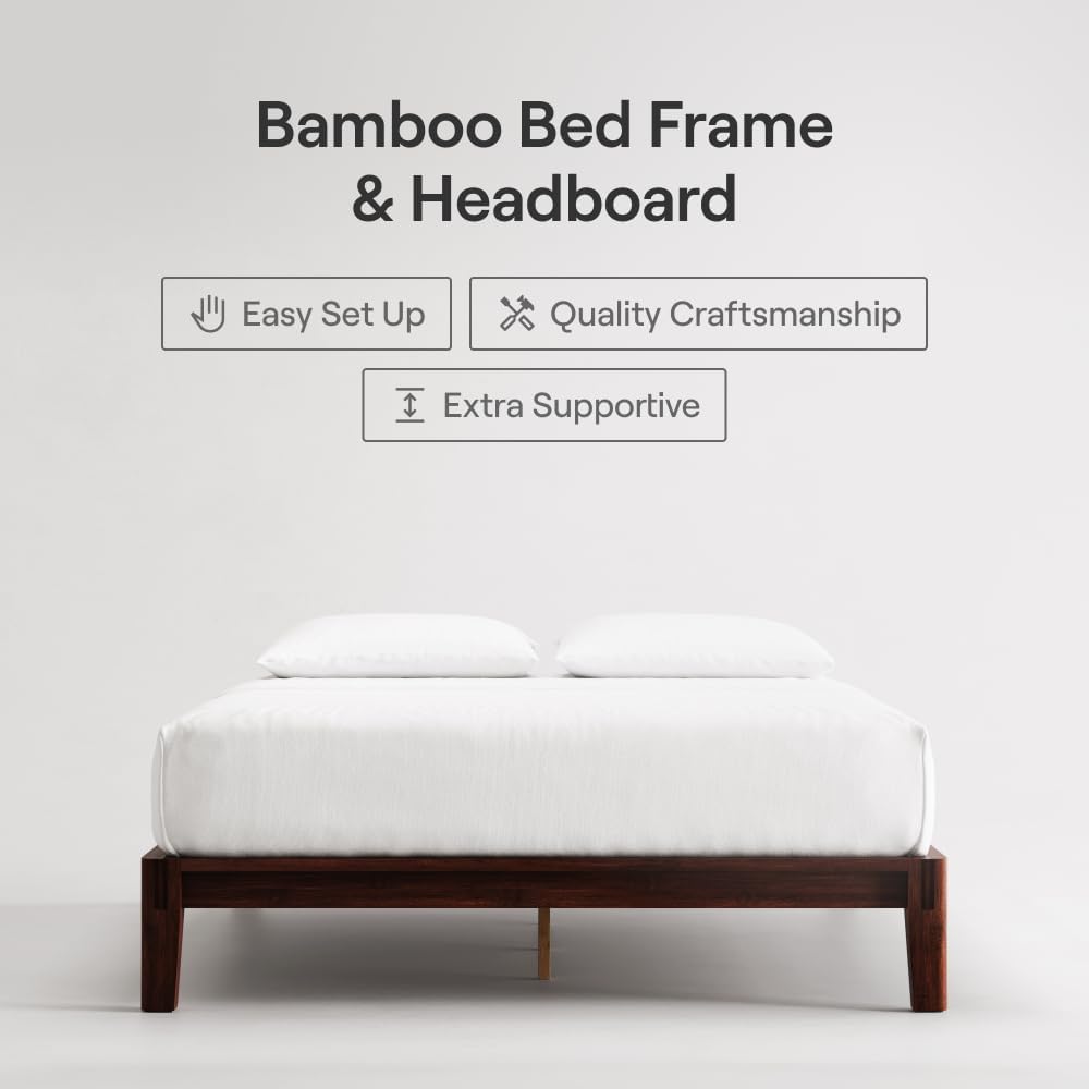 Nectar Bamboo Platform Bed Frame - Twin - Walnut - Floating Center Support Legs - 12” Height - Easy Tool Free Set Up - Contemporary and Durable - Sturdy Wooden Support Slats - Holds Up to 500 Pounds
