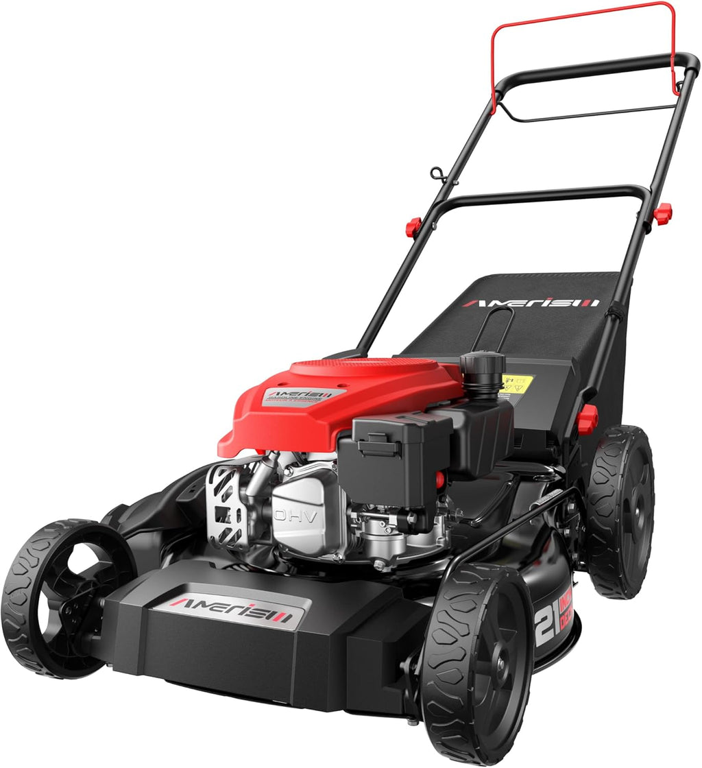 Amerisun 21" Self-Propelled Gas Lawn Mower  170cc OHV Engine with Forced Air-Cooling  3-in-1 System  Steel Deck  6-Position Height Adjustment  Foldable Handle