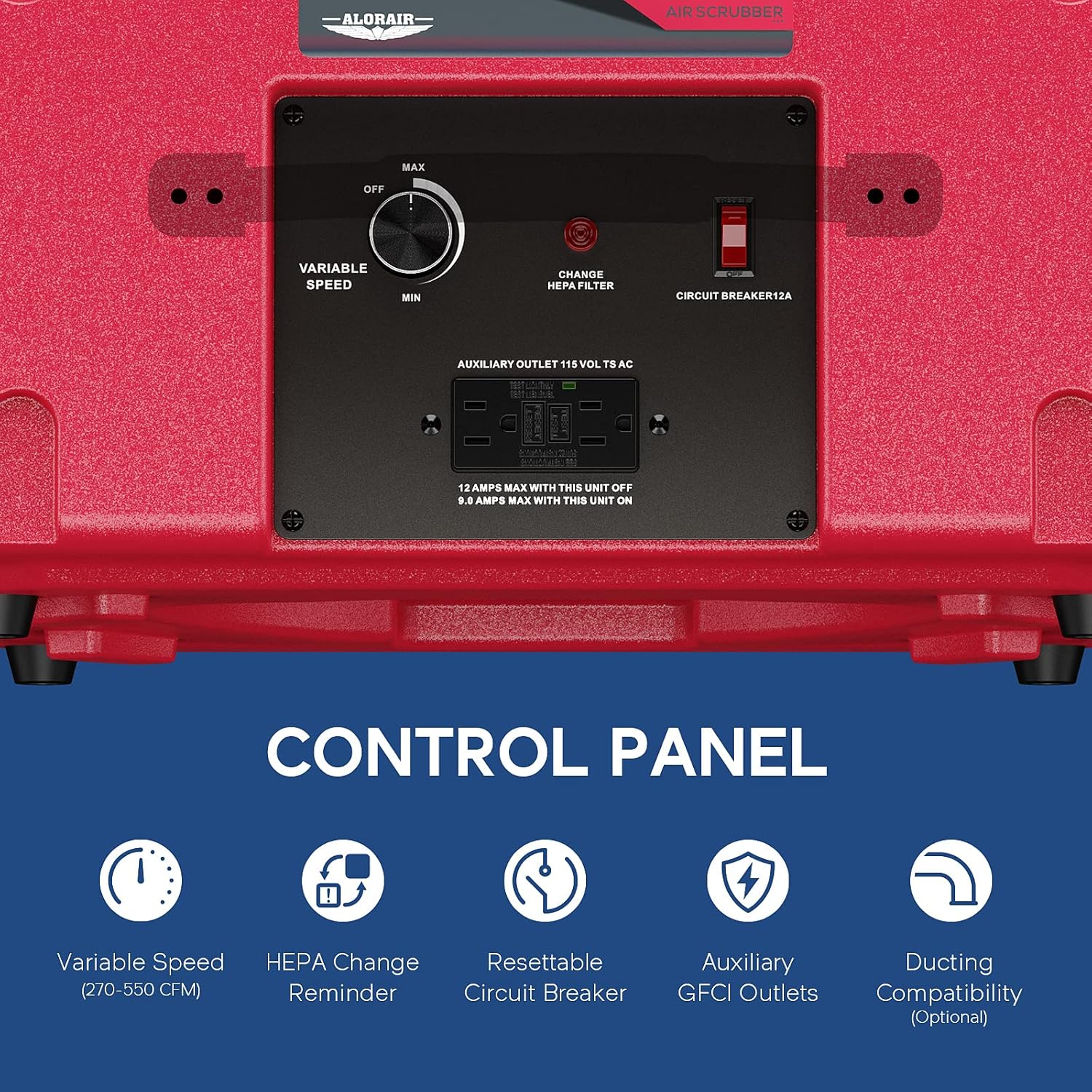 ALORAIR Air Scrubber with 3 Stage Filtration, Stackable Negative Air Machine for Industrial and Commercial Use, Heavy Duty Air Cleaner with MERV-10 Filter, HEPA/Activated carbon Filter, Red