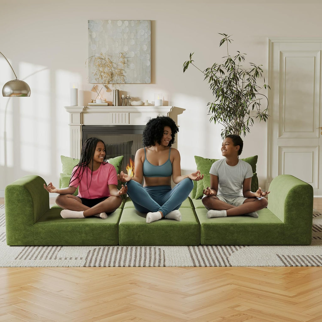 Modular loveseat with Ottoman, L-Shape Boneless Couch, Customizable Sectional Couch, Free Combination Design Sleeper Sofa, Sage Meadow
