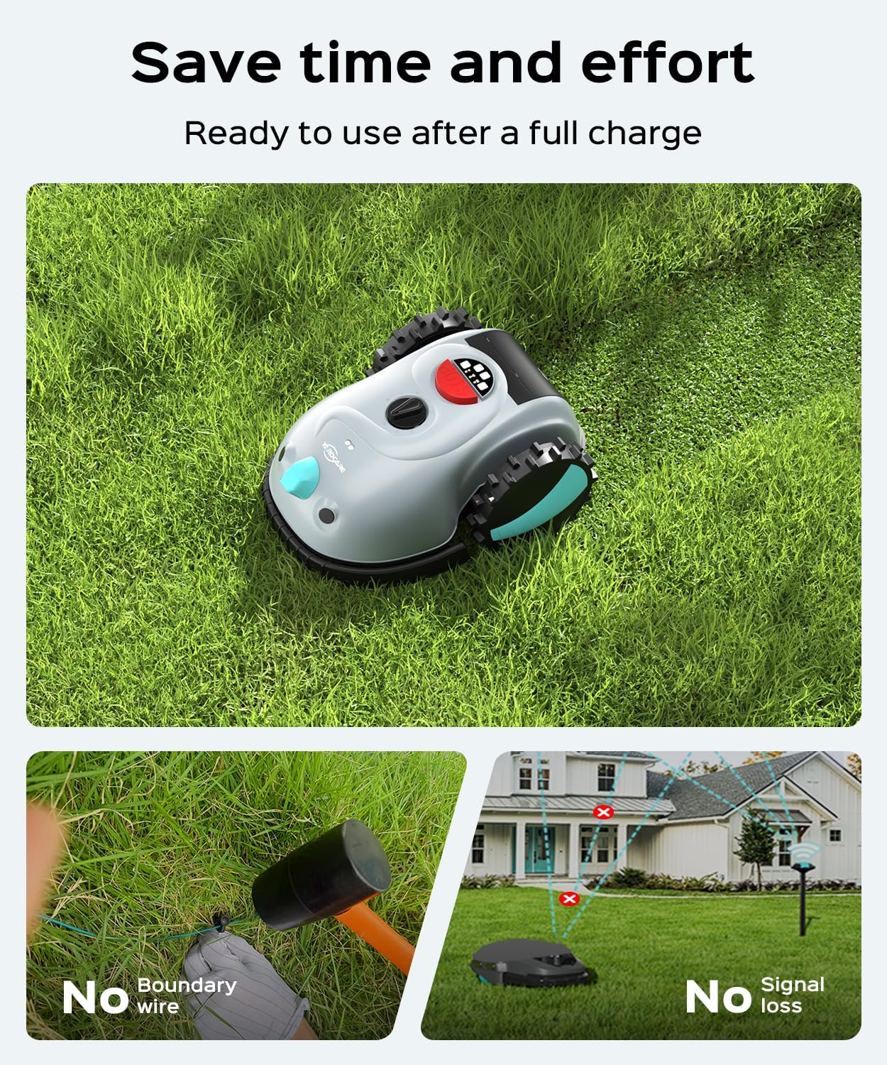 V100 Robot Lawn Mower with HD Vision Navigation  Smart Obstacle Detection  Collision Sensors  Adjustable Cutting Height  Low-Noise Operation—Perfect for Small Lawns up to 1 600 sq ft.