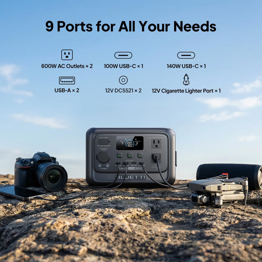 BLUETTI Elite 30 V2 Portable Power Station 600W (Power Lifting 1500W)  288Wh LiFePO4 Battery with 10ms UPS  Emergency Backup Power for Home Blackout/Winter Storm  Solar Generator for Camping/Road Trip