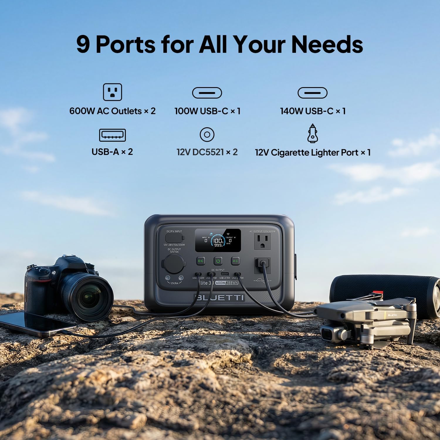 BLUETTI Elite 30 V2 Portable Power Station 600W (Power Lifting 1500W)  288Wh LiFePO4 Battery with 10ms UPS  Emergency Backup Power for Home Blackout/Winter Storm  Solar Generator for Camping/Road Trip