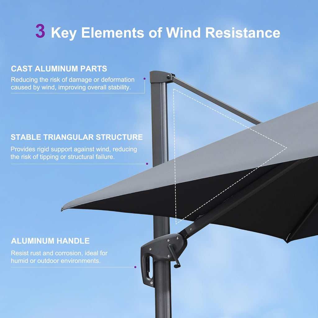 PURPLE LEAF 9' X 12' Cantilever Outdoor Umbrellas Large Patio Umbrella Hanging Double Top Rectangle Offset Umbrella with 360°Rotation Tilting Umbrella Outdoor Patio  Grey