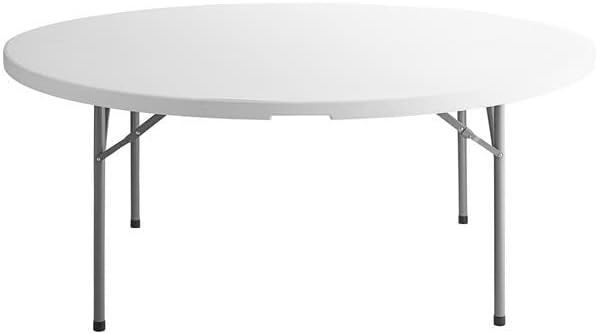 PRO&Family 72" Round Table, Plastic, White, Folding, Heavy Duty, Indoor/Outdoor, 10 Seating Capacity