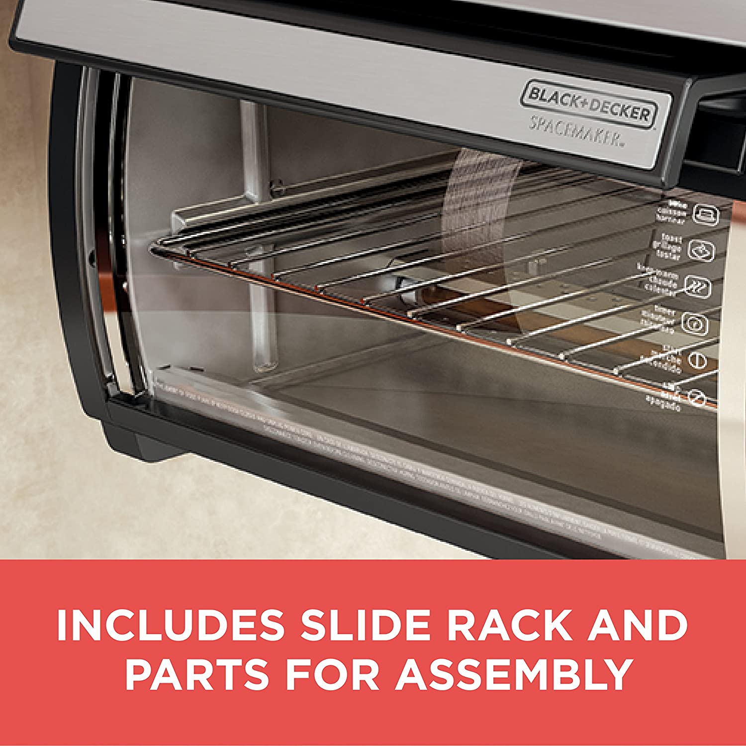 BLACK DECKER SpaceMaker Under Counter Toaster Oven, Digital Controls, Black/Stainless Steel, Fits 9测 Pizza or 4 Slices