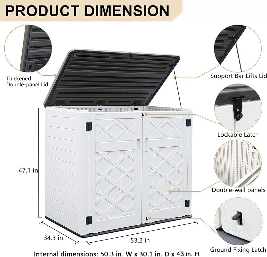 KINYING Larger Outdoor Storage Shed Weather Resistance  Horizontal Outdoor Storage Box Waterproof for Garden  Patios  Backyards  48 Cu.ft Capacity for Garbage Cans  Lawn Mower  Garden Tools