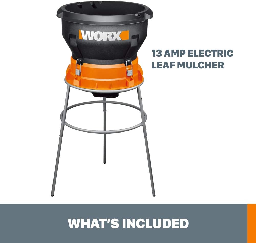 Worx 13 Amp Electric Leaf Mulcher  Leaf Shredder with High-Compression Mulching  Powerful & Compact Yard Waste Shredder  Corded  WG430