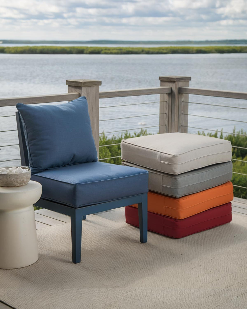 Luxury 24x24x6 Inch Outdoor Seat Cushions - Set of 2 Water Resistant Patio Chair Comfortable Cushion for Porch Set Rattan Dining Rocker Glider Loveseat Couch Sectional Sofa - Navy Blue