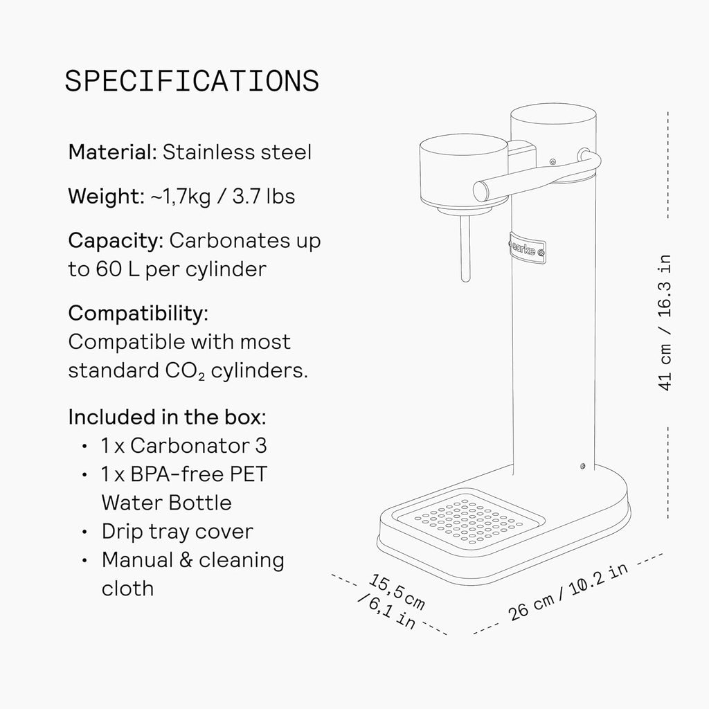 Aarke Carbonator lll with CO2 Cylinder, Sparkling & Carbonation Water Machine, Stainless Steel with PET BPA-Free Reusable Bottle Volume 1L/34 fl oz (Stainless Steel)