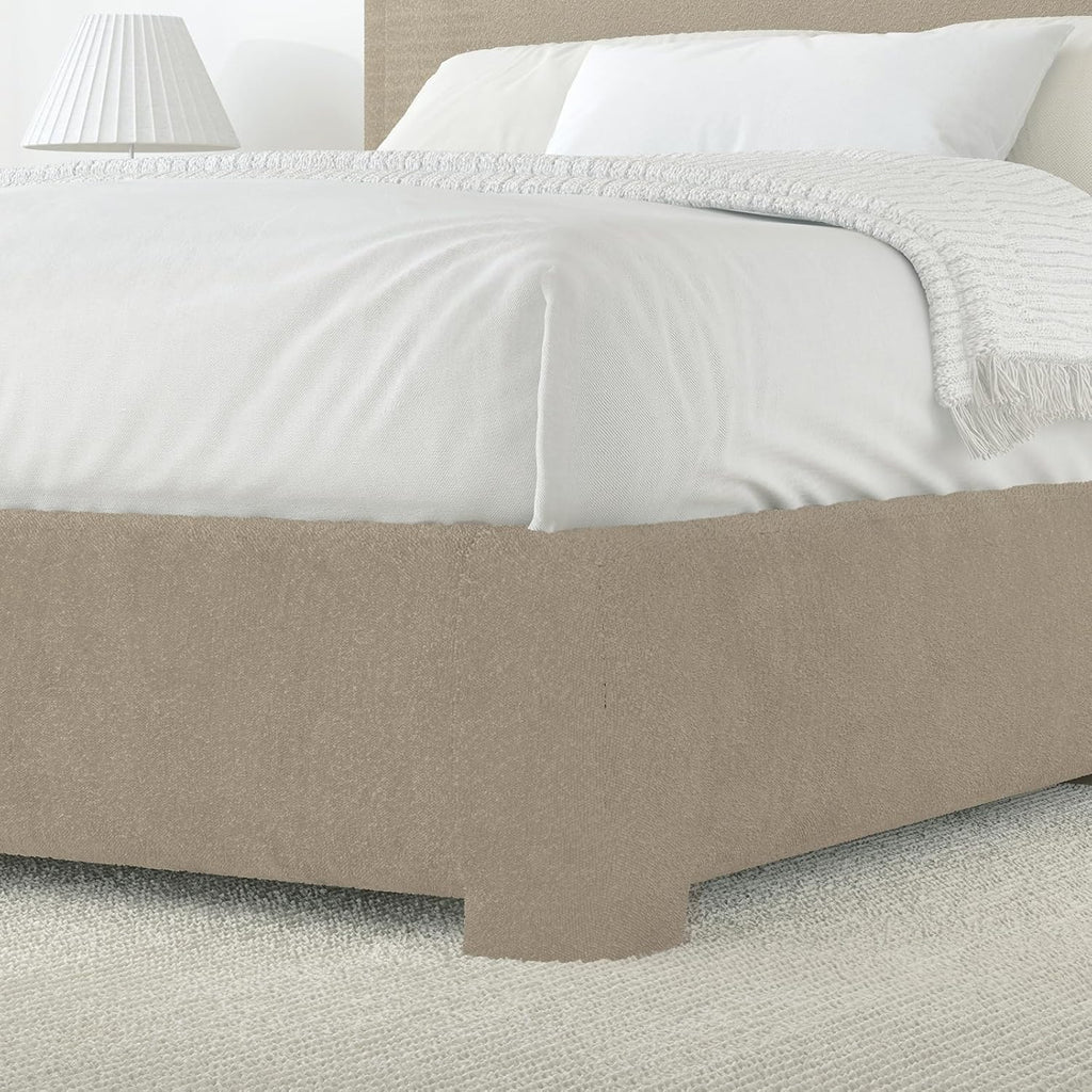 BarnFurin Queen Bed Frame with Headboard, Boucle Upholstered Platform Bed Frame, Luxurious Soft Rounded Corners, No Box Spring Required, Non-Slip and Noise-Free, Easy Assembly, Beige