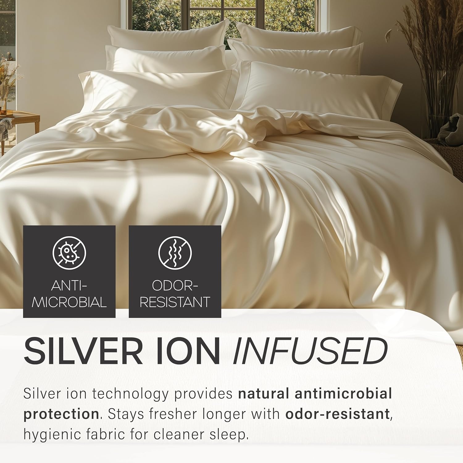 Eucalyptus Collection King Size Sheet w/Silver Ions | 100% Tencel | Ultra Soft | Cooling for Hot Sleepers | 18" Deep Pocket Ivory