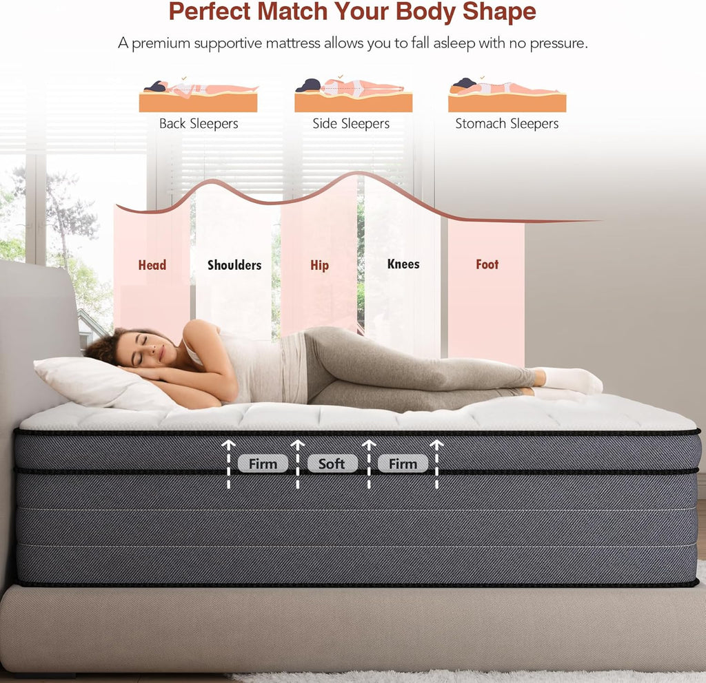 12 Inch Medium Firm King Size Mattress - Colchones King Hybrid with Individual Spring & Gel Memory Foam, Lumbar Support, Pressure Relief, Motion Isolation, CertiPUR-US, 365 Night Trial