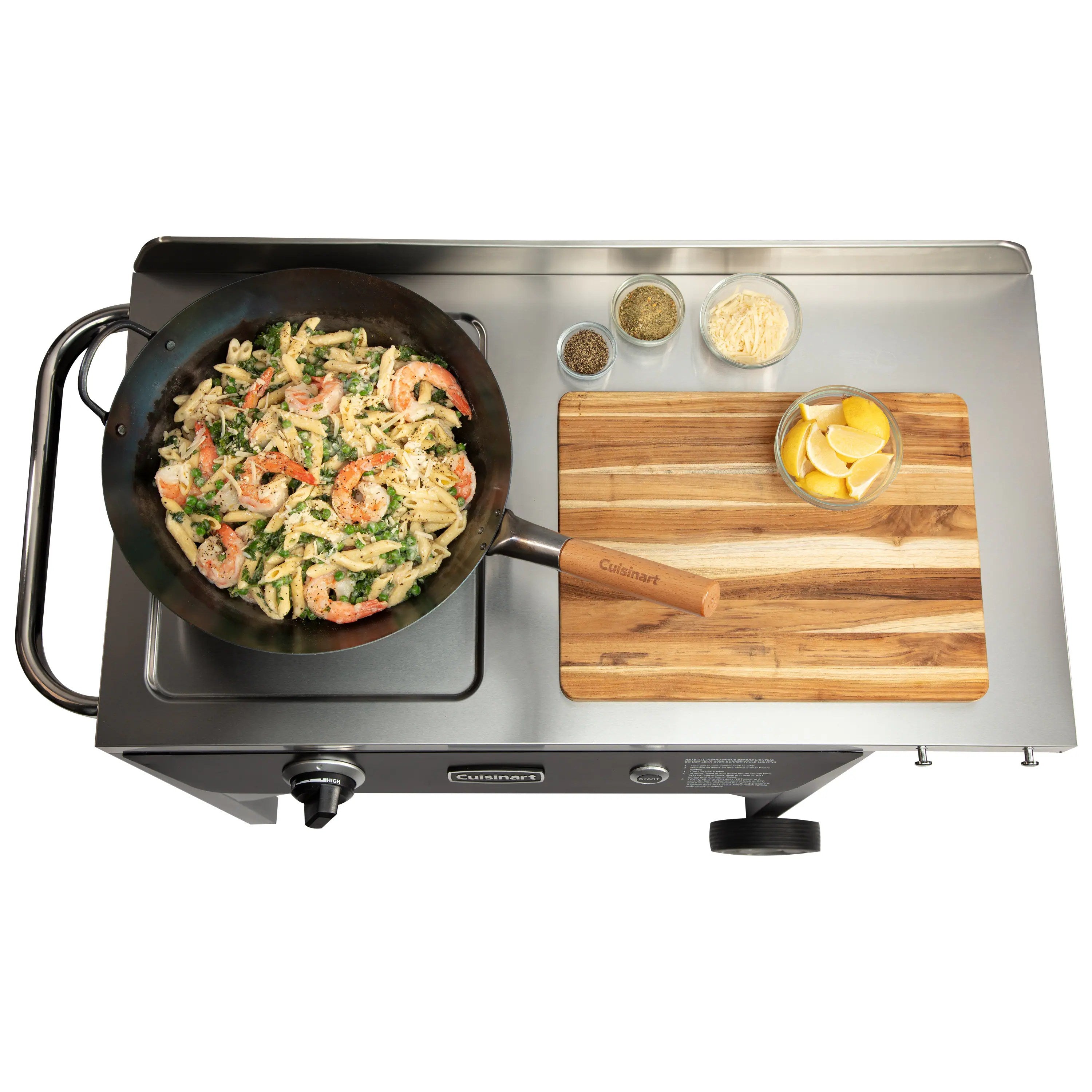 Cuisinart Outdoor Wok Station, 50,000 BTU Propane Outdoor Wok Burner w Prep Table, 14锟芥锟斤拷 Carbon Steel Wok for Stir Fry, Searing, BBQ 锟斤拷 Black
