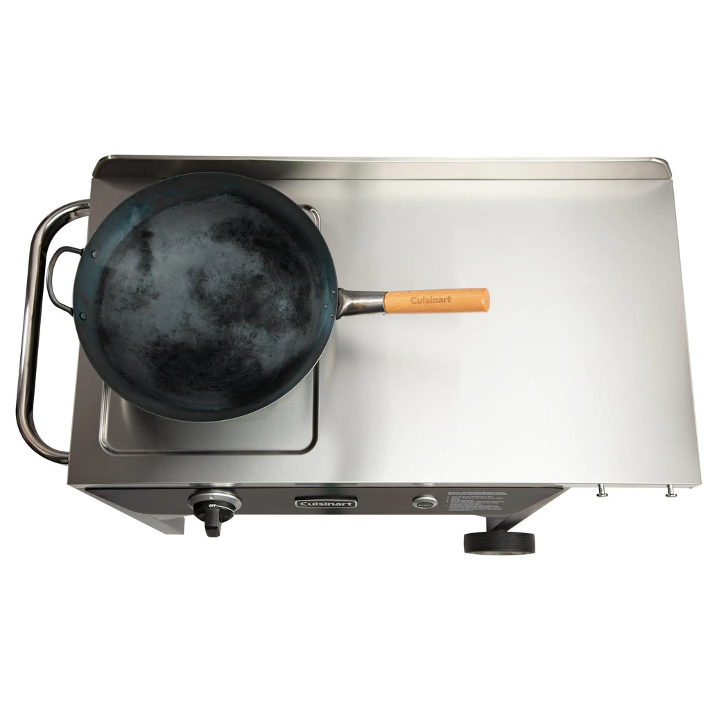 Cuisinart Outdoor Wok Station, 50,000 BTU Propane Outdoor Wok Burner w Prep Table, 14测 Carbon Steel Wok for Stir Fry, Searing, BBQ  Black