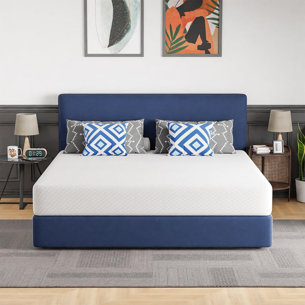 FDW | 10 Inch King Mattress | Medium Firm | Gel Memory Foam Mattress | White | Bed in a Box, CertiPUR-US Certified | Pressure Relief, Cooling Ventilated Foam | Washable Removable Cover