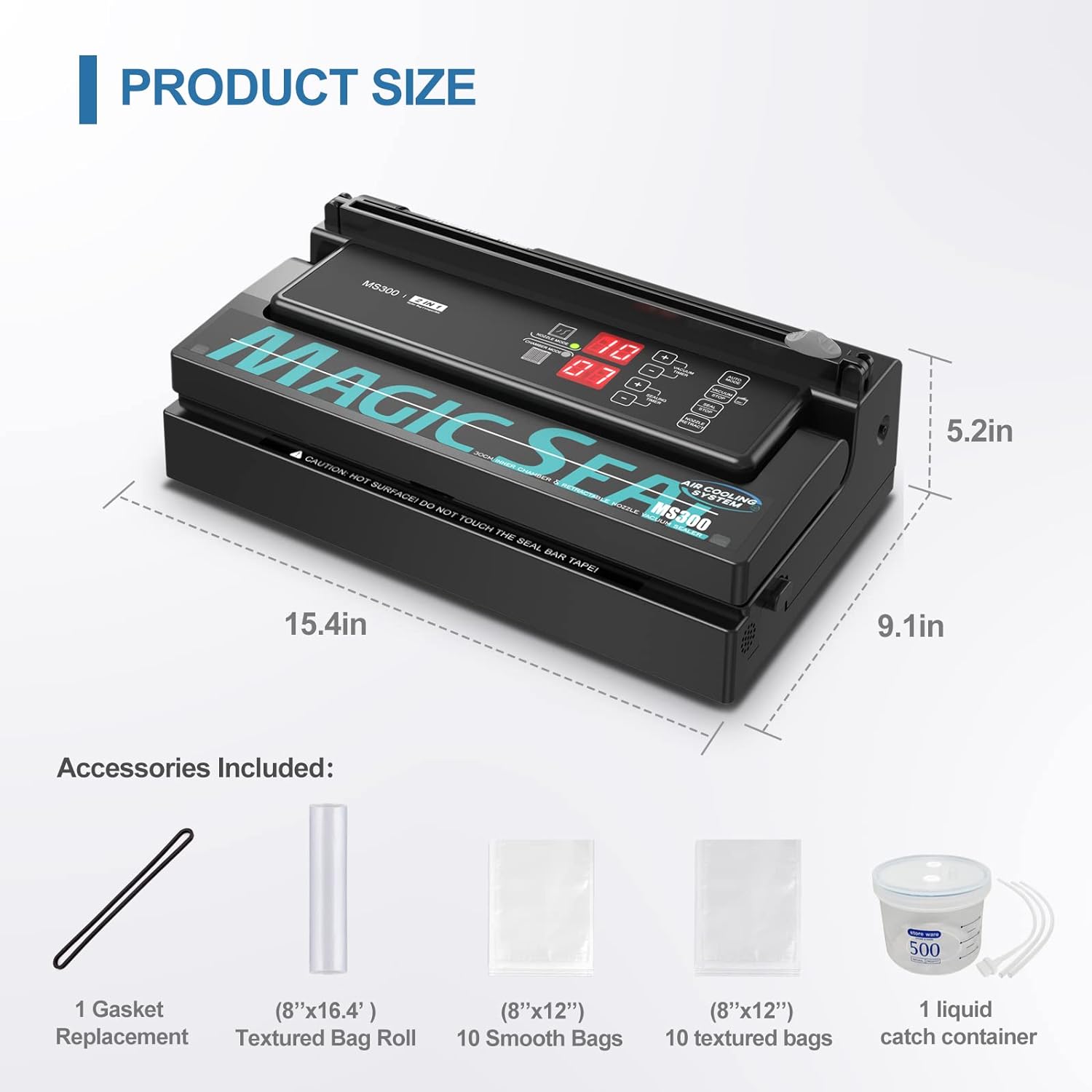 MAGIC SEAL MS300 Precision Vacuum Sealer Machine, Commercial Double Pump Food Sealer with Built-in Auto Cooling System, Compatible with Mylar, Smooth and Embossed Bags, Extra Wide 8 mm Seal