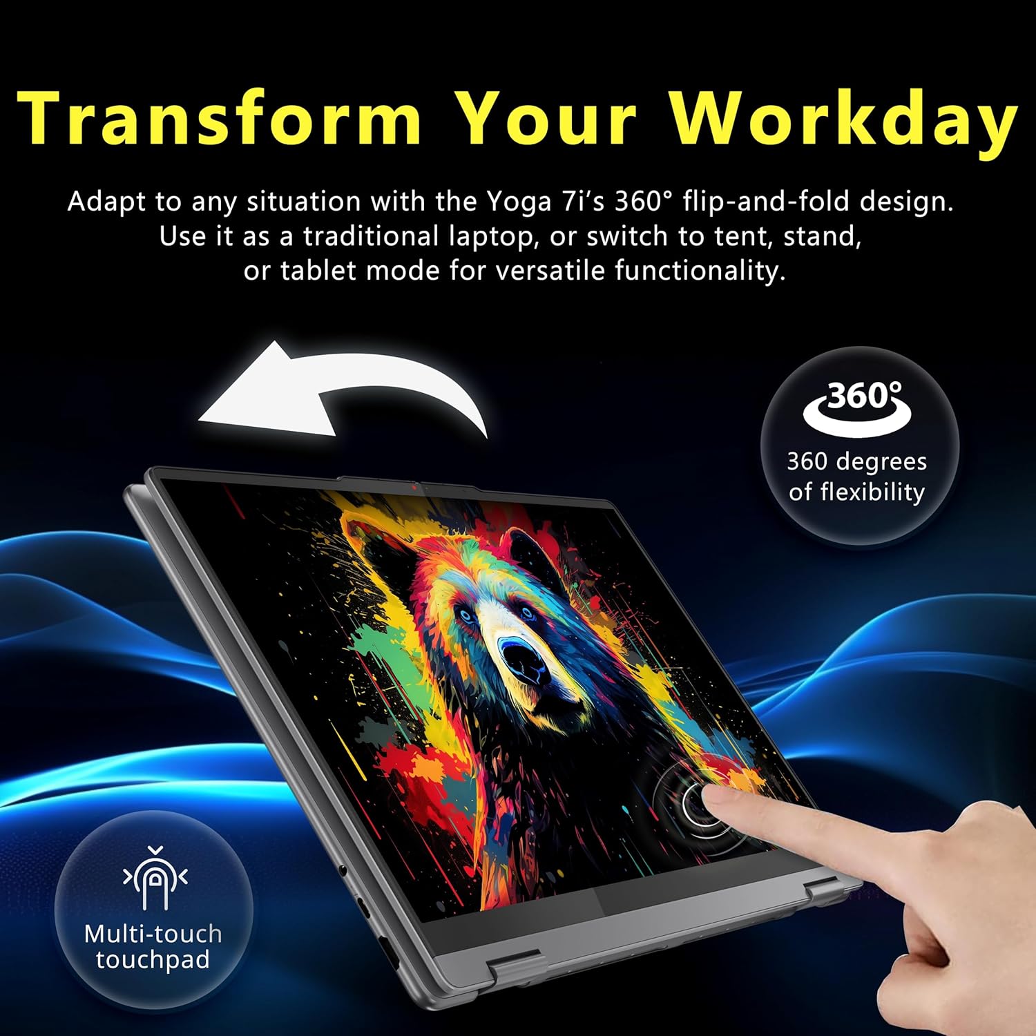 Lenovo Yoga 7i 2-in-1 16" 2K Touchscreen Laptop  Intel Ultra 5 226V  16GB LPDDR5X  1.5TB Storage(512GB SSD & 1TB Docking Station)  Intel Arc Graphics  Backlit Keyboard  Fingerprint  Win 11  Gray