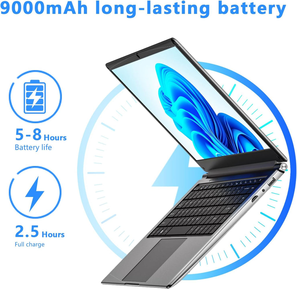 laptop 16-inch   8GB DDR 256GB SSD portable laptop computer  expandable to 1TB  Pentium quad-core CPU up to 2.64 GHz  9000mAh battery  interface  USB3.0 interface  dual-band WiFi  webcam  slim laptops