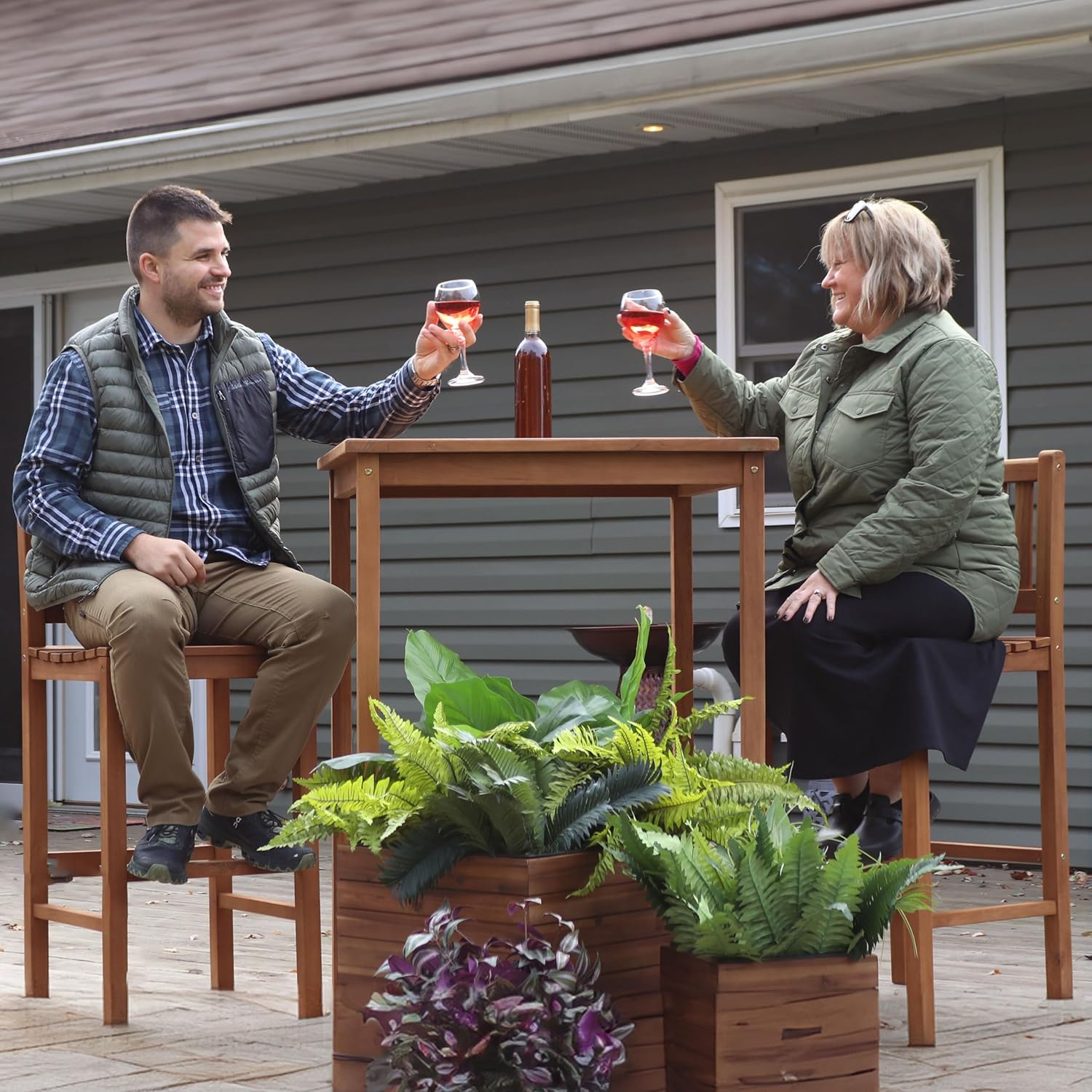 Sunnydaze 2-Person Solid Teak Wood Square Patio Bar Table - for Indoor or Outdoor Use - 31" Square x 43.5" H