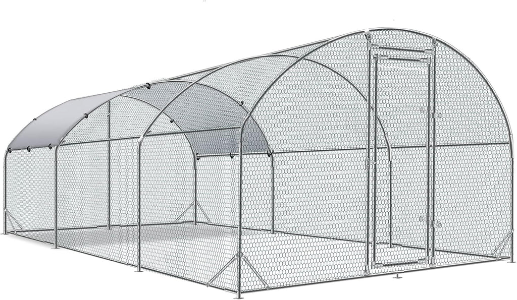 Large Metal Chicken Coop Upgrade Tri-Supporting Wire Mesh Chicken Run Chicken Pen with Water-Resident and Anti-UV Cover Duck Rabbit House Outdoor(9'W x 19'L x 6.5'H)